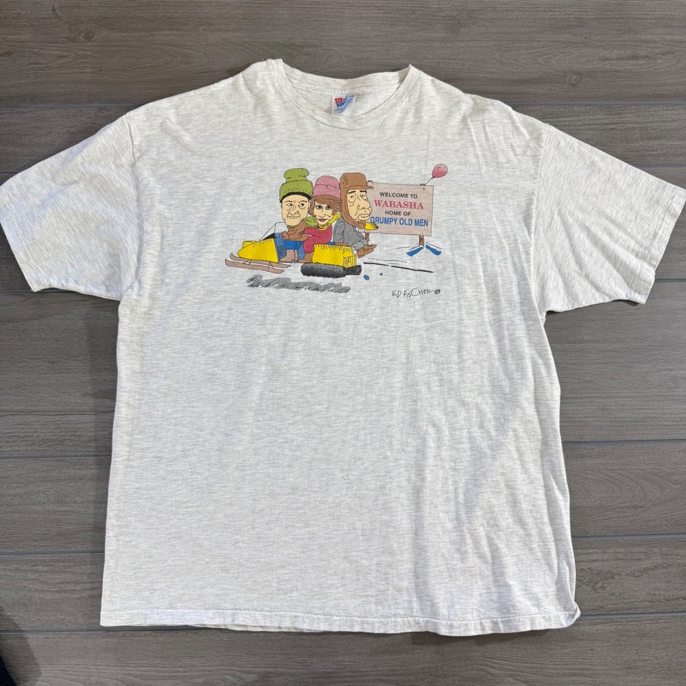Hanes T-Shirt XXL Gray Vintage Grumpy Old Men Wabasha Ed Fischer Graphic Tee
